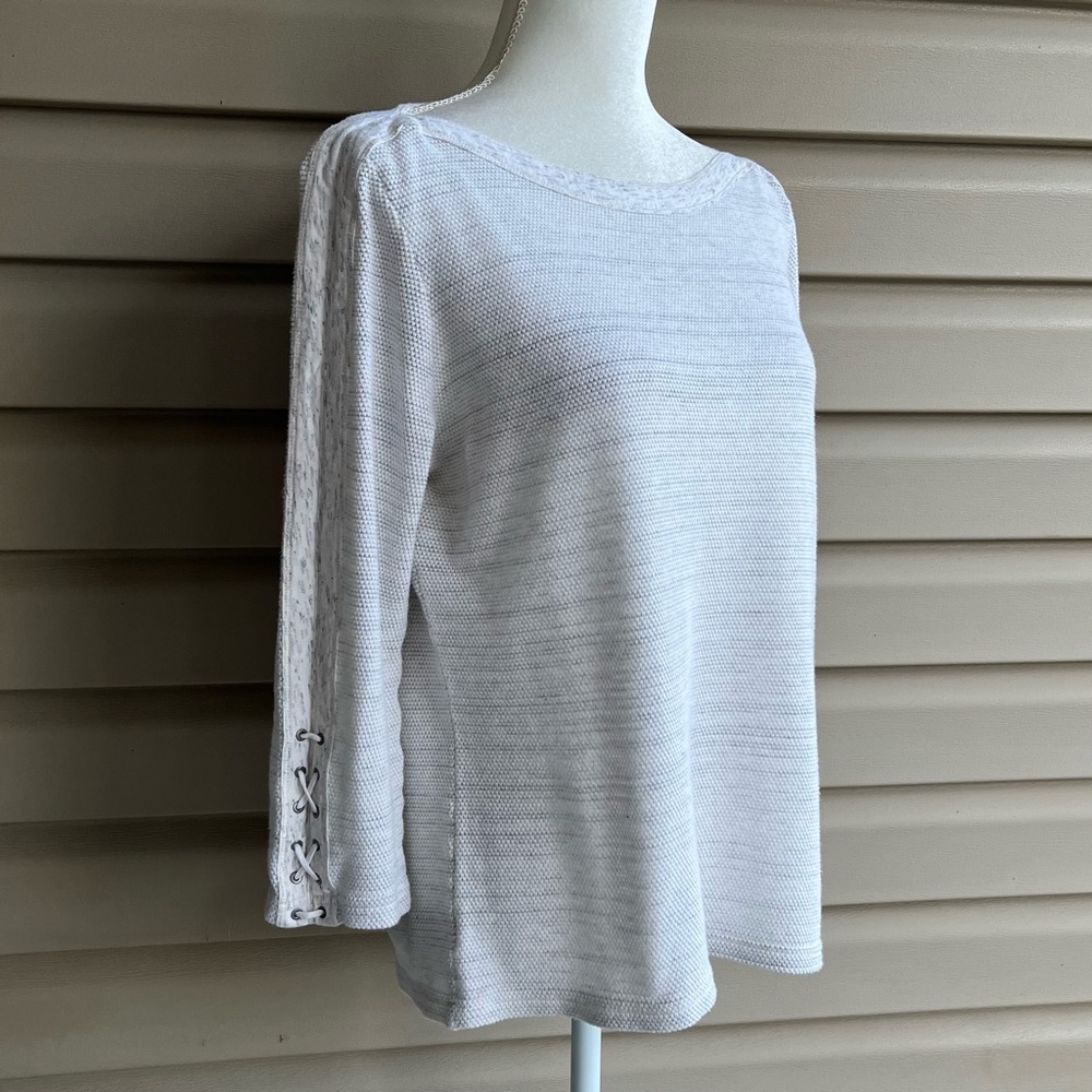 •CHAPS• Textured Knit Boatneck Top with Lace-Up Detail - Size XL - Picture 4 of 9